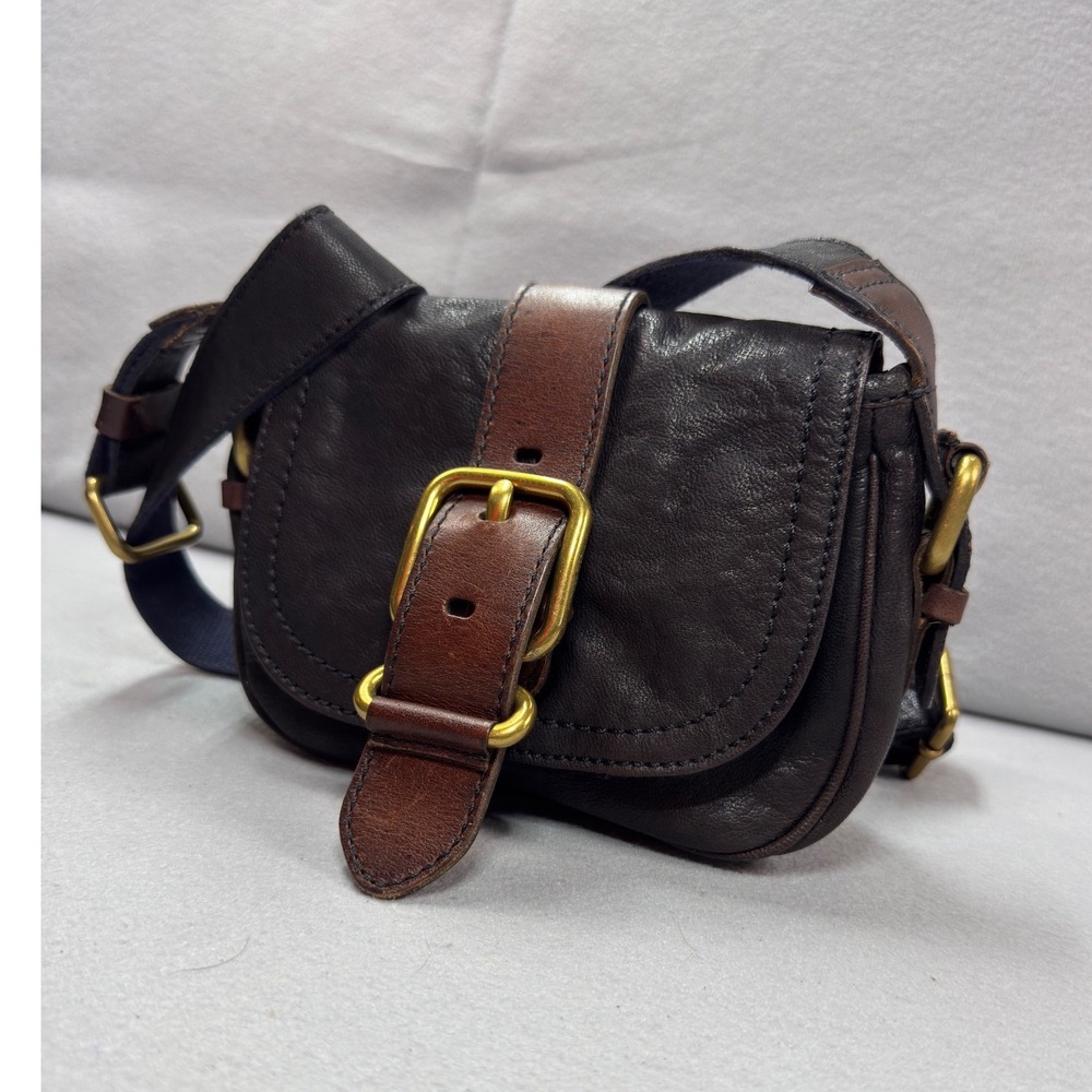 Fossil Long Live Vintage 1954 Brown Leather Crossbody Saddle Bag Brass Buckle